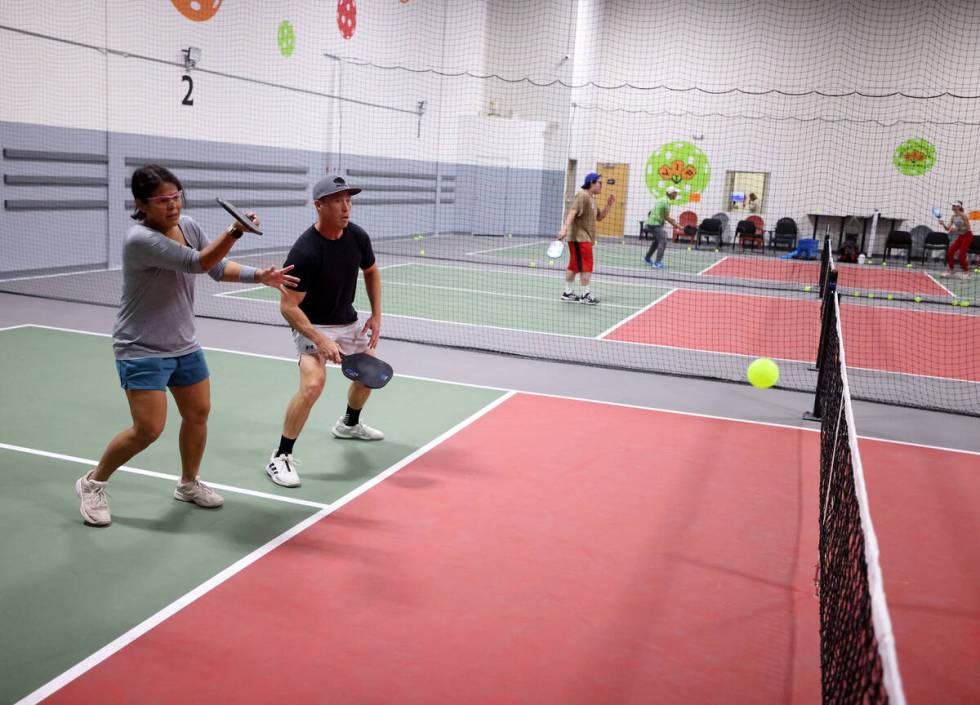 Amie Taylor and Brian Sachs compete at Vegas Indoor Pickleball. (K.M. Cannon/Las Vegas Review-J ...