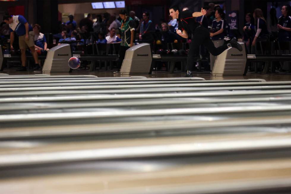 SECTA’s Tavino Perez sends the ball up a lane during the Class 5A state bowling champion ...