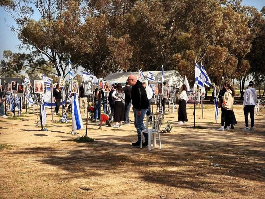 A photo of the Nova festival site near outside the Southern Israeli kibbutz of Re’im, where ...