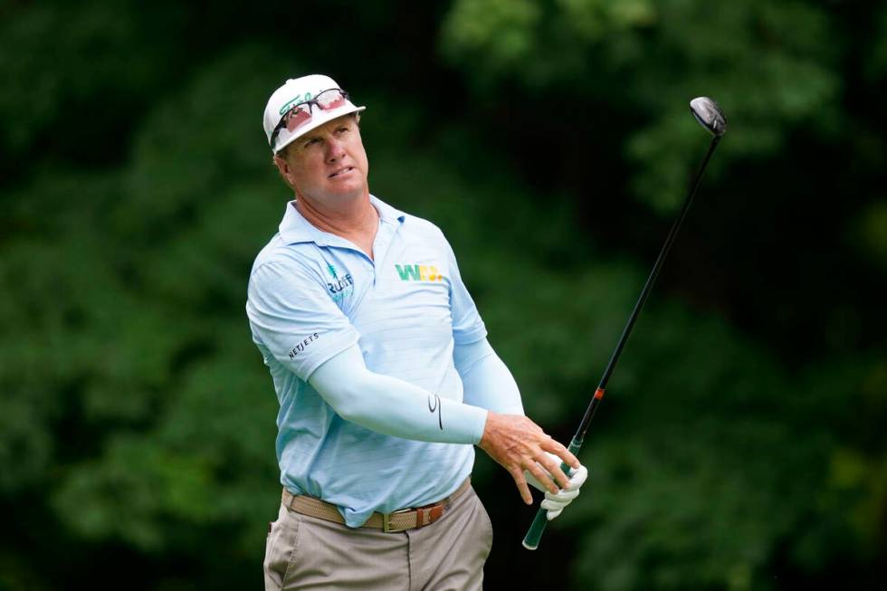 Charley Hoffman hits off the sixth tee during the second round of the John Deere Classic golf t ...