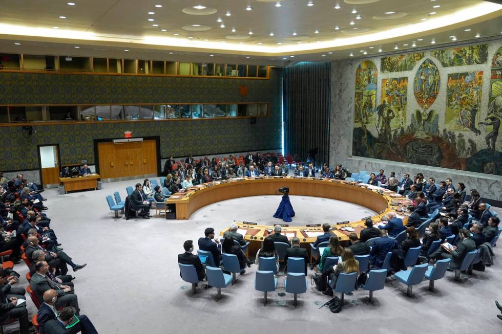 The Security Council meets before voting on a resolution concerning a ceasefire in Gaza at Unit ...