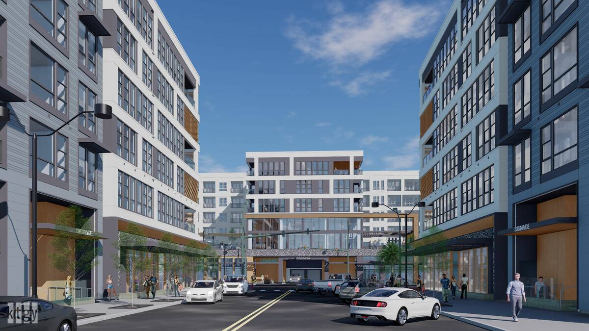 This rendering shows the Southern Land Co.'s mixed-use apartment project being developed in the ...