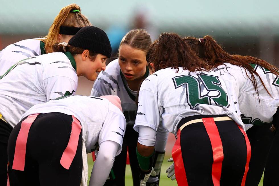 Palo Verde quarterback Jordan Katz, left, instructs her team during the first half of a Class 5 ...