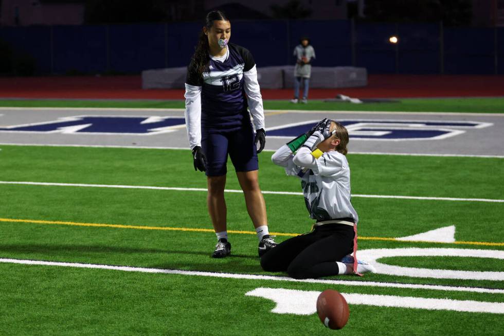 Palo Verde's Samantha Manzo (26) reacts after almost catching an interception intended for Shad ...