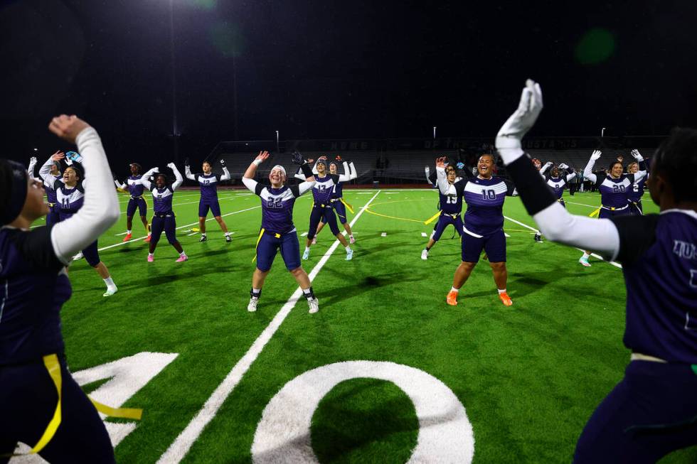 Shadow Ridge does a round of jumping jacks after winning the Class 5A flag football state champ ...