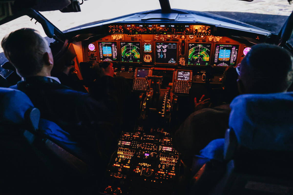 An airplane simulator for pilots and students is seen at the Las Vegas Flight Academy on Friday ...