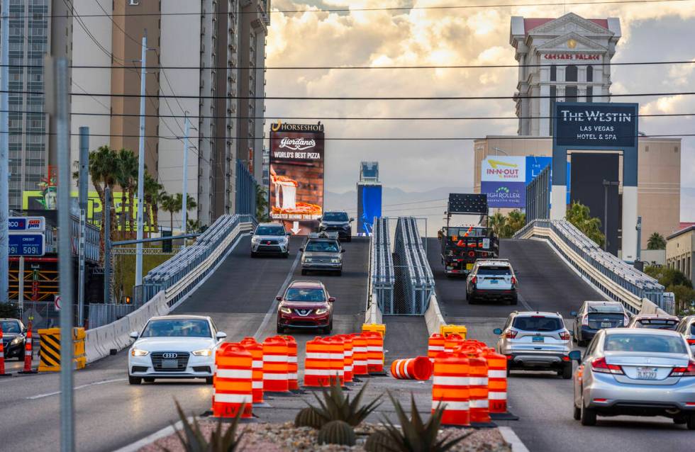 The temporary bridge on Flamingo Road over Koval Lane still remains from the Formula One Las Ve ...