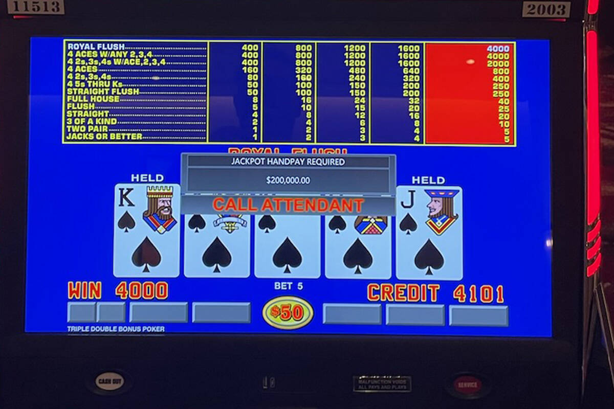 A local player won $200,000 after hitting a royal flush on a Triple Double Bonus Poker machine ...
