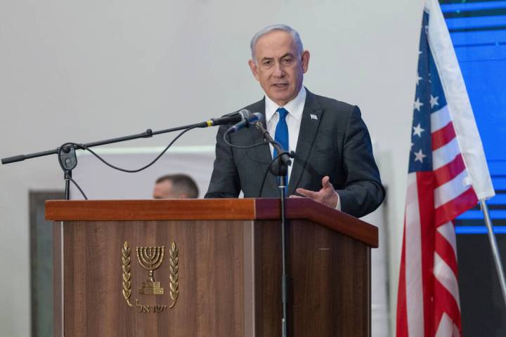 Prime Minister Benjamin Netanyahu speaks during a gathering of Jewish leaders at the Museum of ...