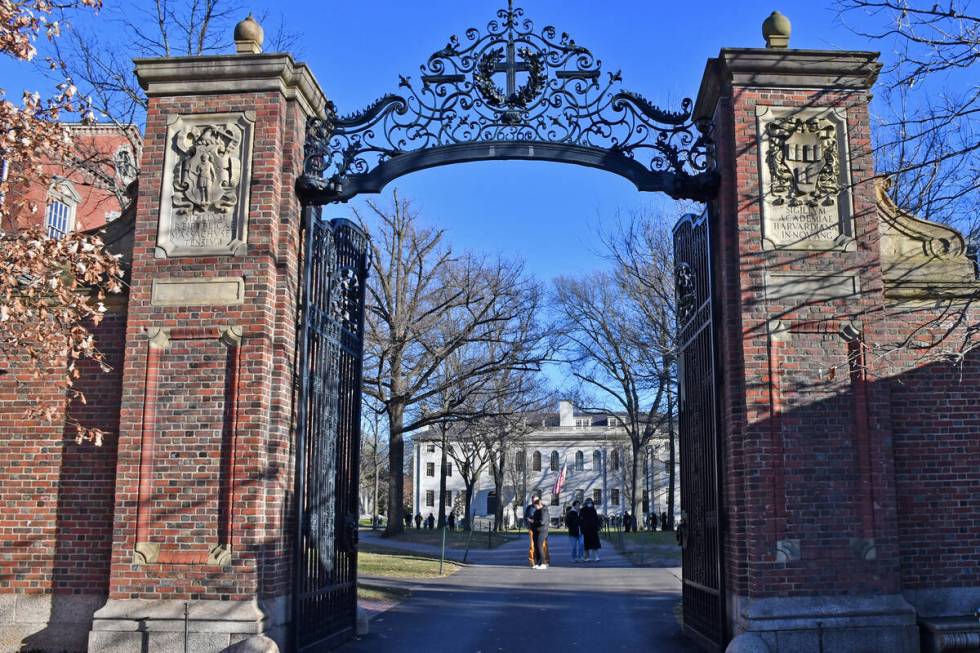 An entrance gate at Harvard University on Jan 2, 2024, in Cambridge, Massachusetts. (Chris Chri ...