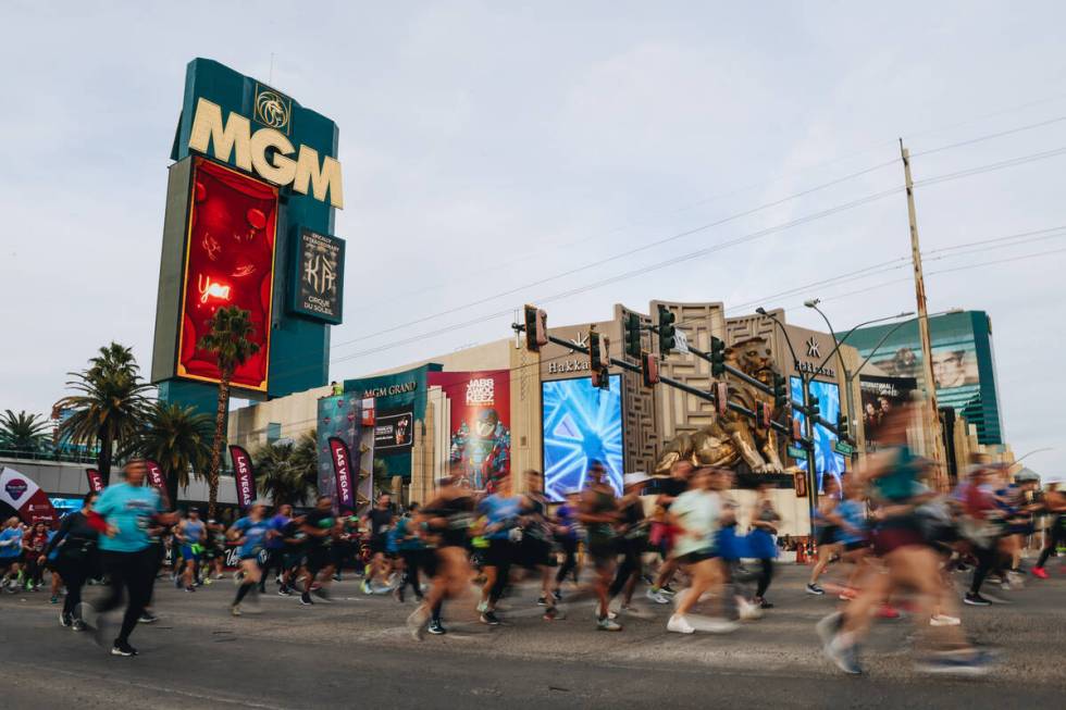 Runners take to the Strip during the Rock ’n’ Roll Running Series on Las Vegas Bo ...