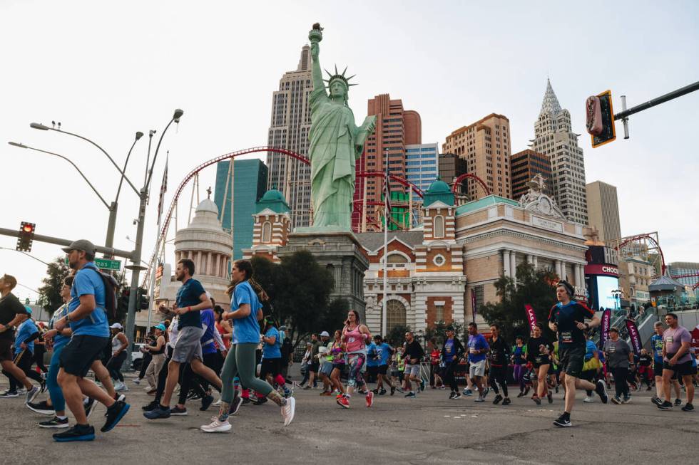 Runners take to the Strip during the Rock ’n’ Roll Running Series on Las Vegas Bo ...