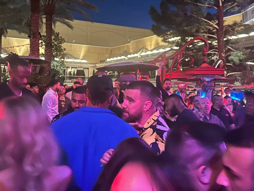 Travis Kelce is shown at XS Nightclub and Encore Beach Club on Saturday, Feb. 24, 2024. (John K ...