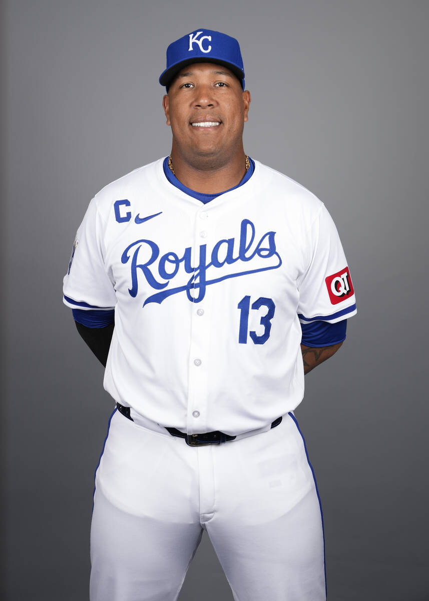 Kansas City Royals catcher Salvador Perez poses for a portrait during a spring training photo d ...
