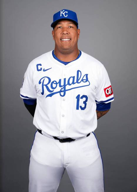 Kansas City Royals catcher Salvador Perez poses for a portrait during a spring training photo d ...