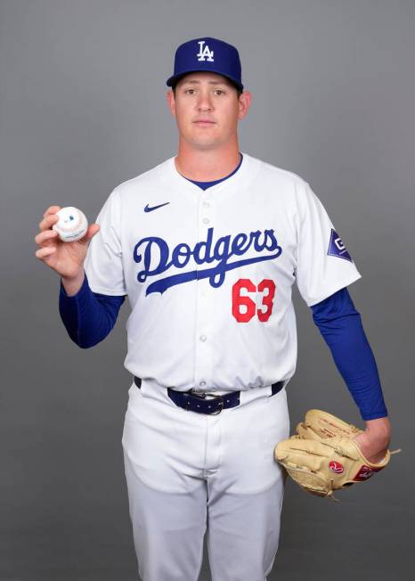 Los Angeles Dodgers starting pitcher Kyle Hurt poses for a photo during a spring training baseb ...