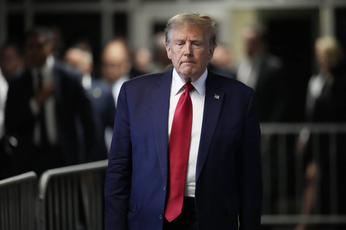 Former President Donald Trump leaves Manhattan criminal court, Thursday, Feb. 15, 2024, in New ...