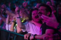 Fans with fake mustaches honor U2 bassist Adam Clayton at the Sphere on Feb.18, 2024. (Ross And ...