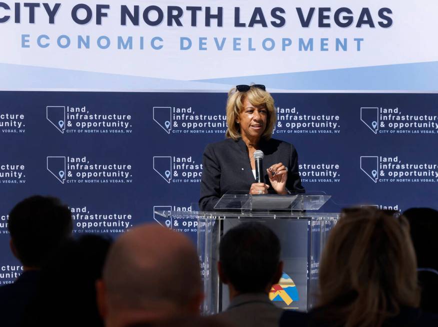 North Las Vegas Mayor Pamela Goynes-Brown speaks at the groundbreaking ceremony for the Apex Wa ...