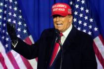 FILE - Republican presidential candidate former President Donald Trump speaks at a campaign ral ...