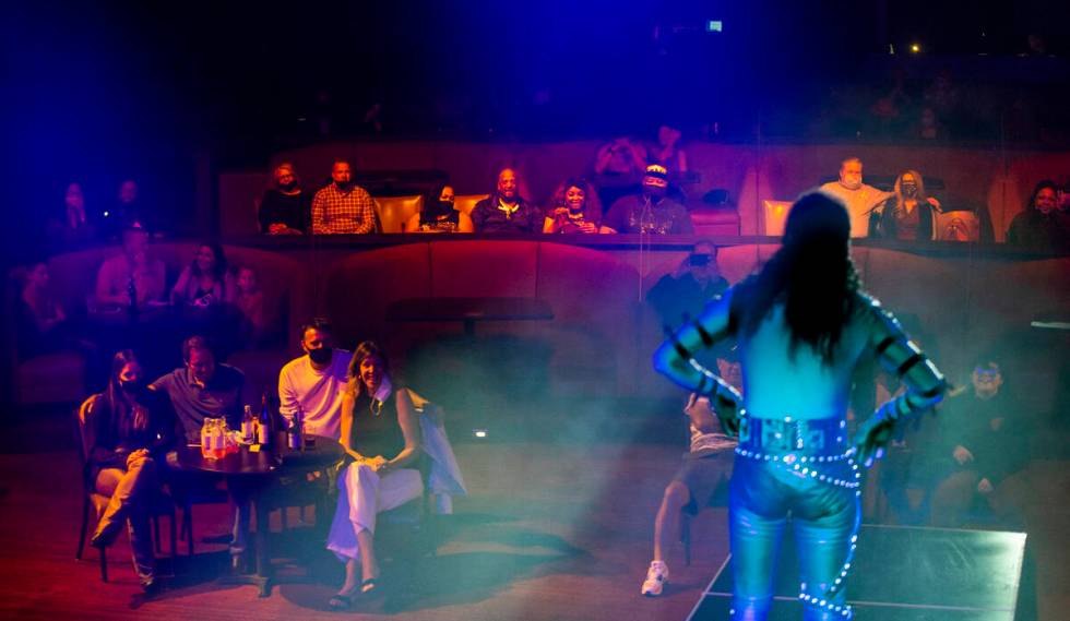 Jalles Franca as Michael Jackson greets the audience during the opening performance of MJ Live ...