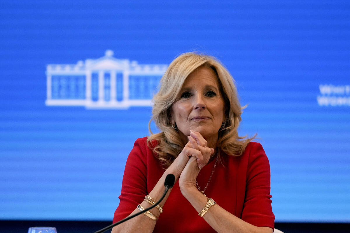 First Lady Jill Biden listens during a roundtable discussion on women's health Wednesday, Feb. ...
