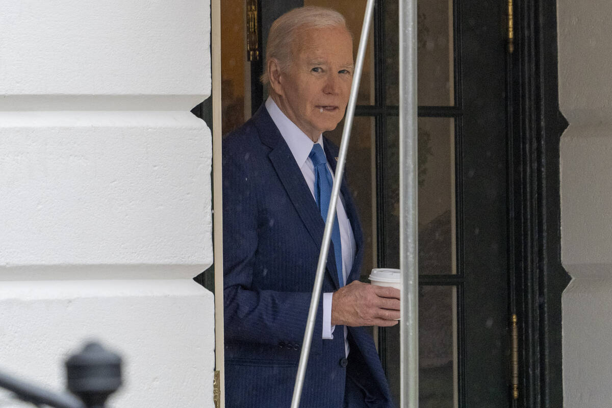 President Joe Biden walks out of the White House in Washington, Wednesday, Feb. 28, 2024, to bo ...