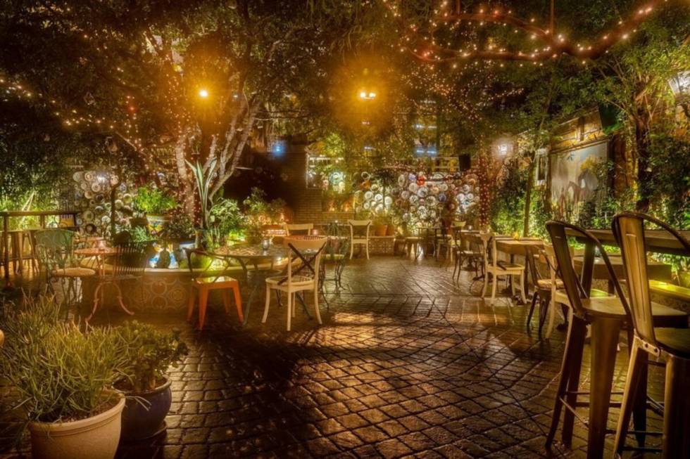 The patio garden at Park on Fremont in downtown Las Vegas. (Anthony Mair)