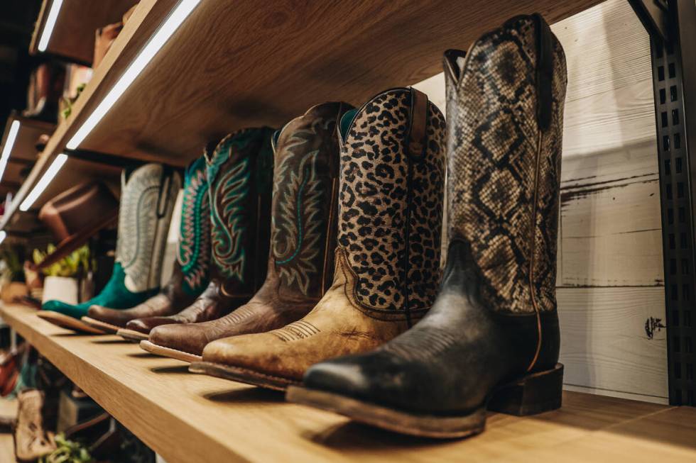 Boots at the new Ariat shop at 63 Las Vegas are seen on Thursday, Feb. 29, 2024, in Las Vegas. ...