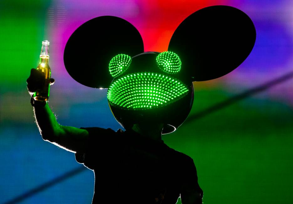 Deadmau5 performs for a crowd of over ten thousand people at a show hosted by Insomniac at The ...