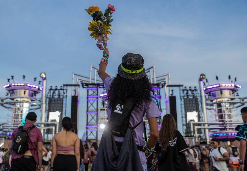 Attendees listen to music at Base Pod during day three of Electric Daisy Carnival on Sunday, Ma ...