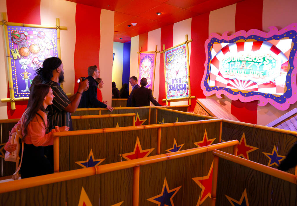 People line up to experience SpongeBob's Crazy Carnaval Ride at Circus Circus on Friday, March ...