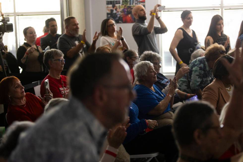 Attendees cheer during a campaign event to encourage women to vote with First lady Jill Biden, ...