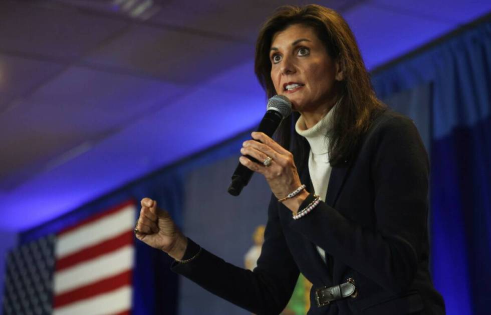 Nikki Haley speaks at a campaign event in Portland, Maine, Sunday, March 3, 2024. (AP Photo/Reb ...