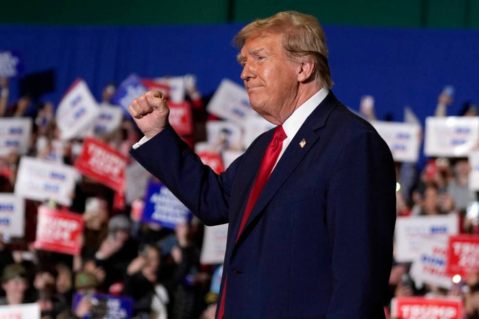 Republican presidential candidate former President Donald Trump arrives at a campaign rally Sat ...