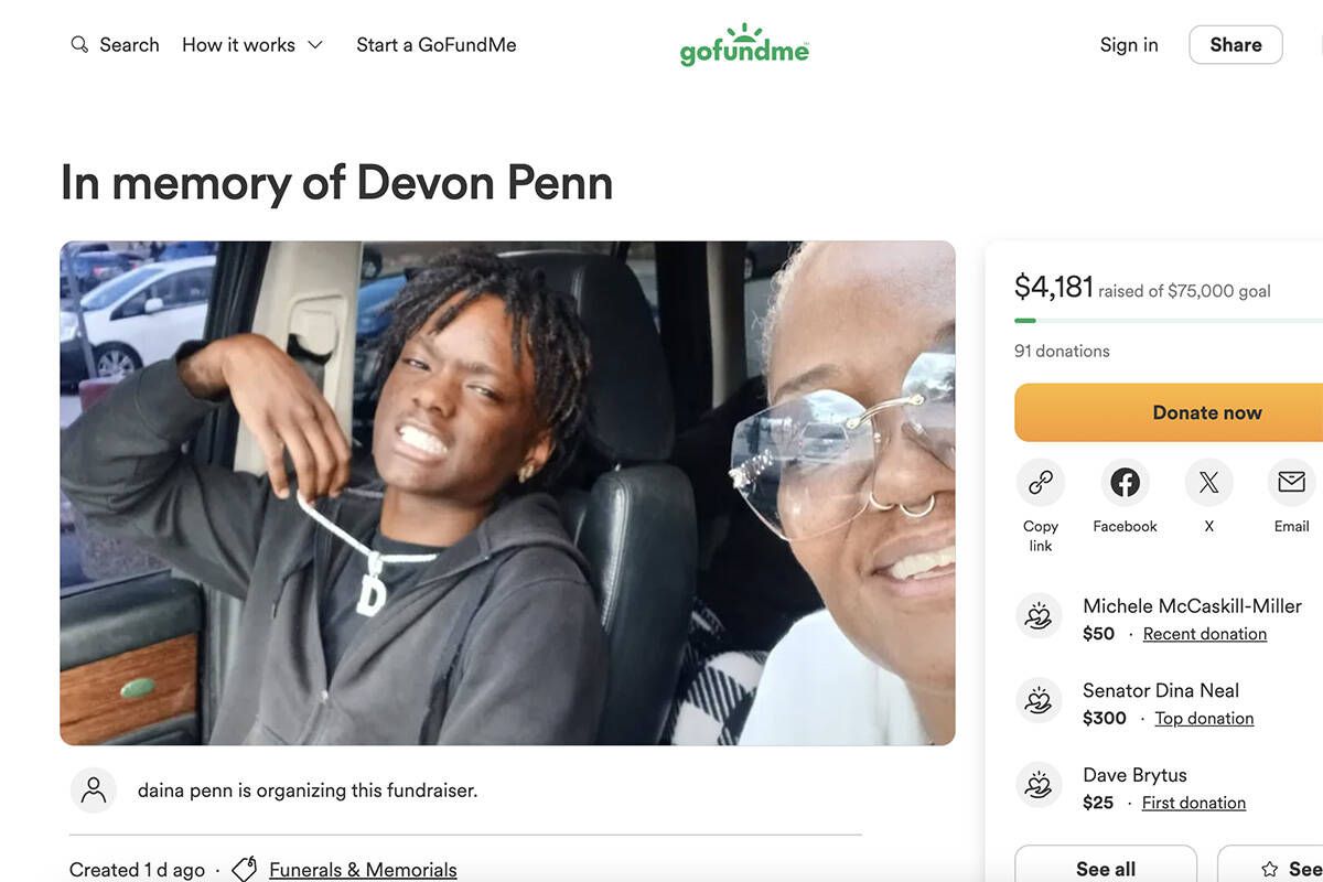 A screenshot from GoFundMe shows a photo of Devon Penn. (GoFundMe.com)