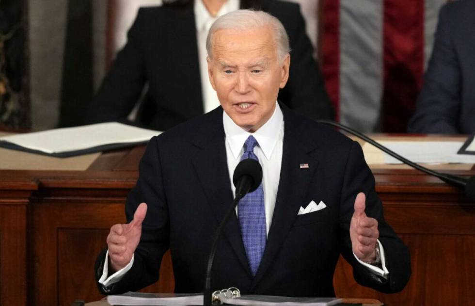 President Joe Biden delivers the State of the Union address to a joint session of Congress at t ...