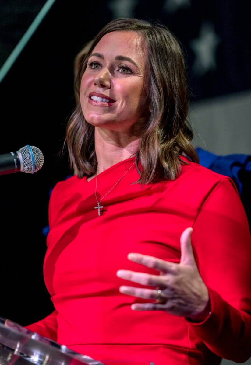 labama Sen. Katie Britt speaks to supporters at her election night watch party, Tuesday, Nov. 8 ...