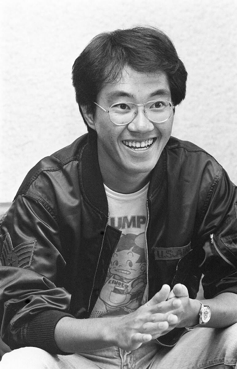 This black and white photo taken in May 1982 shows Japanese manga artist Akira Toriyama, whose ...
