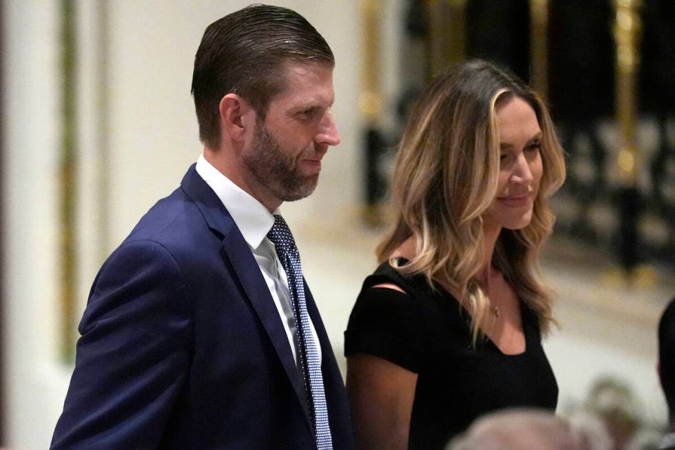 Eric Trump, left, and his wife Lara Trump attend a Super Tuesday election night party before Re ...