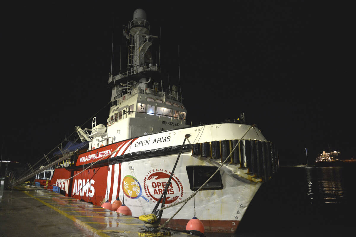 The ship belonging to the Open Arms aid group is seen docked as it prepares to ferry some 200 t ...