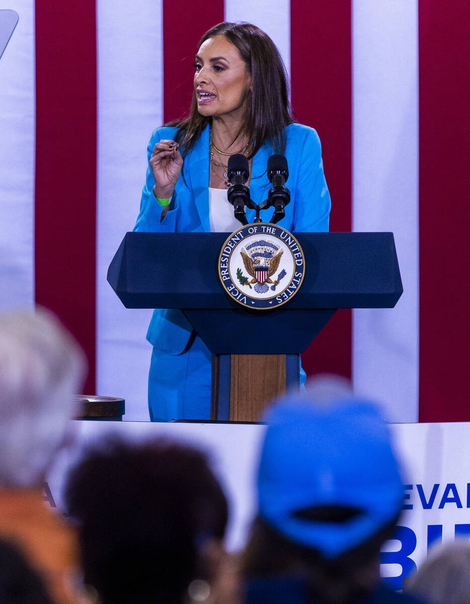 Maria Teresa Kumar, Co-Founder and President of Voto Latino speaks during a Vice President Kama ...