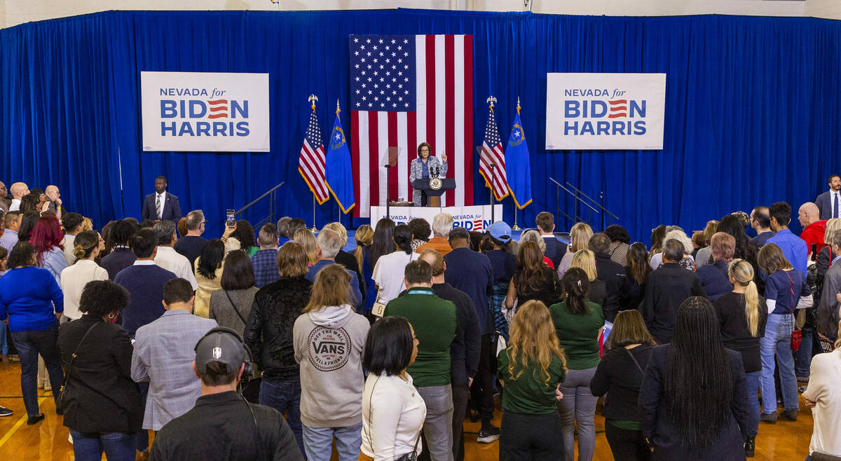 Congressman Steven Horsford (D-NV-04) speaks during a Vice President Kamala Harris rally at Moj ...