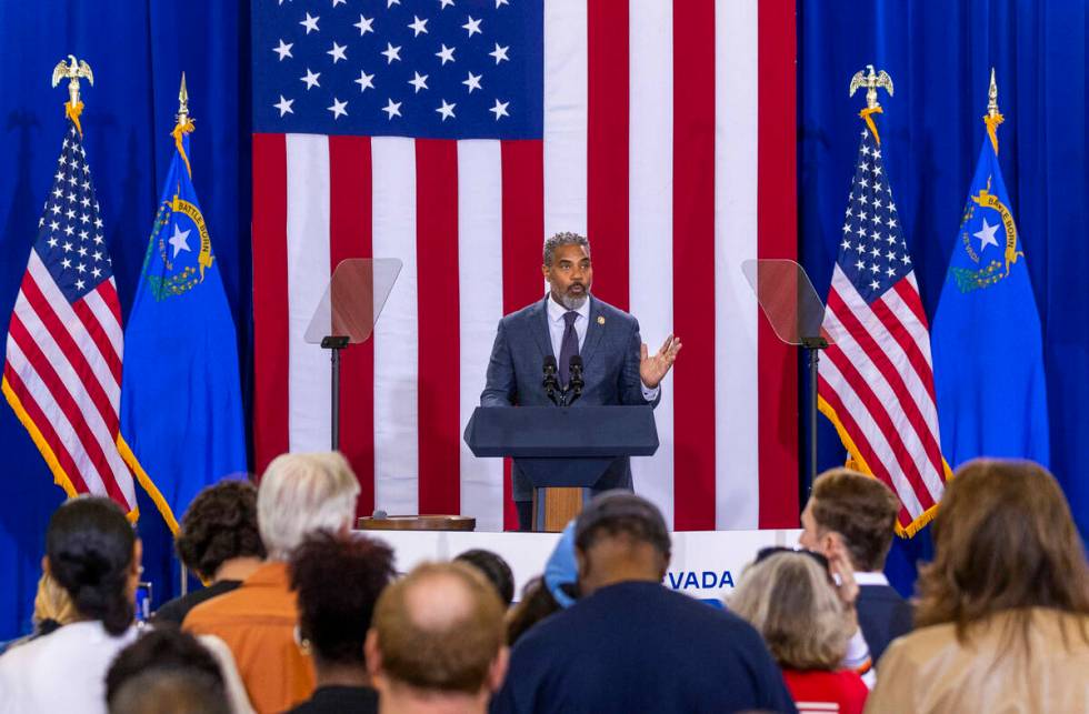 Congressman Steven Horsford (D-NV-04) speaks during a Vice President Kamala Harris rally at Moj ...