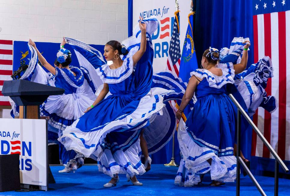 Club Social Nicaraguense Las Vegas Club performs folklorico dance during a Vice President Kamal ...