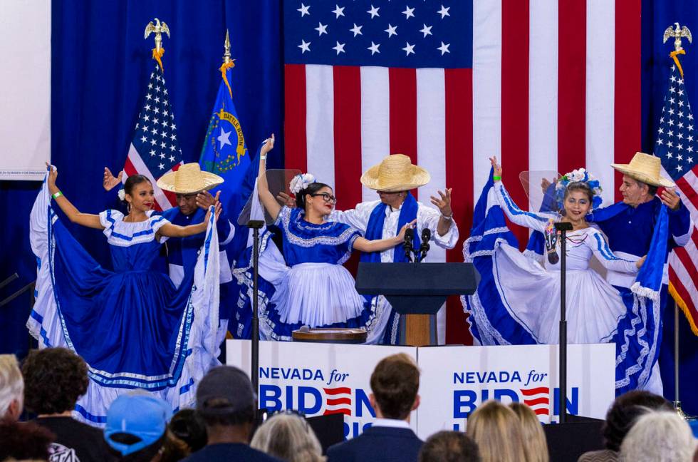 Club Social Nicaraguense Las Vegas Club performs folklorico dance during a Vice President Kamal ...