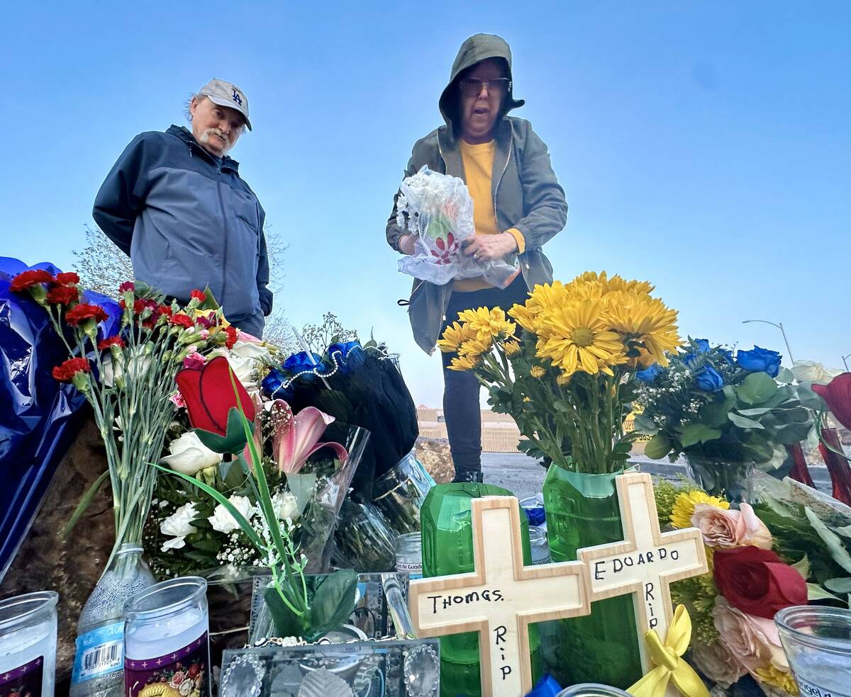 Doug and Connie Stanley pay their respects on Monday, March 11, 2024, to Thomas Quintero Jr., 1 ...