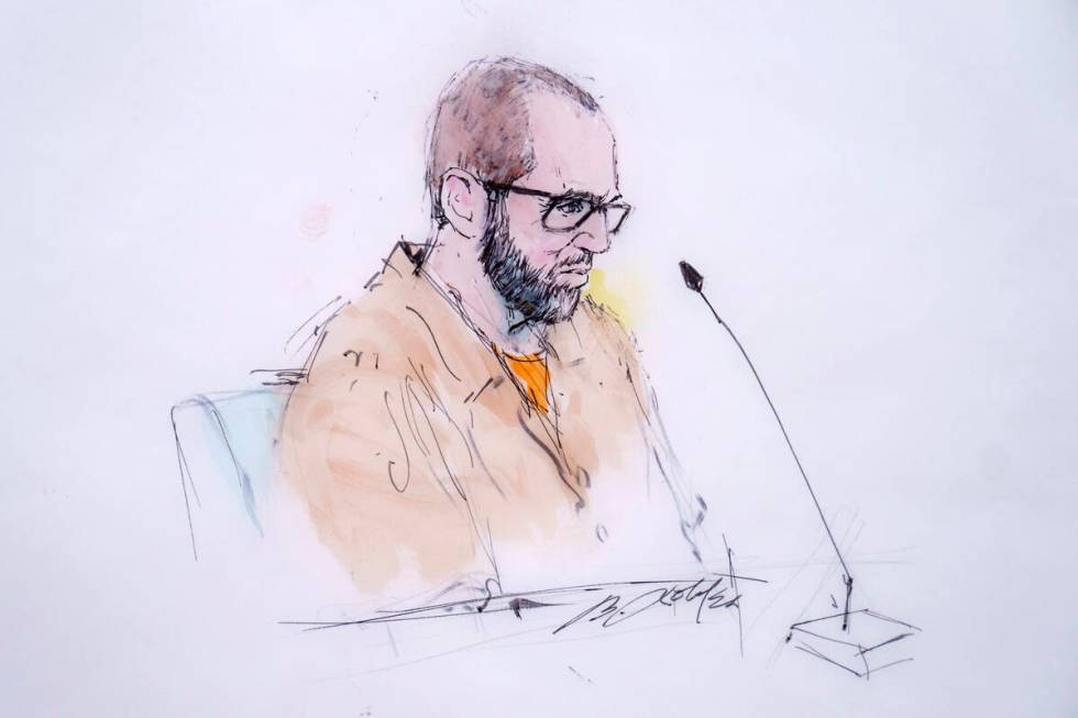 In this courtroom sketch, defendant Alexander Smirnov speaks in federal court in Los Angeles, M ...