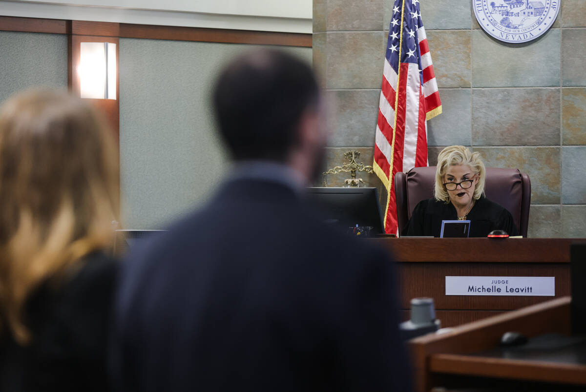 District Court Judge Michelle Leavitt listens to prosecutors speak at a hearing for Robert Tell ...