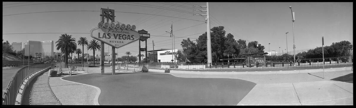 The Welcome to Fabulous Las Vegas sign on Las Vegas Boulevard is devoid of the normal crowd of ...